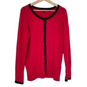 CHIC BY JACOB RED/BLACK CLASSIC BUTTON DOWN VISCOSE BLEND CARDIGAN